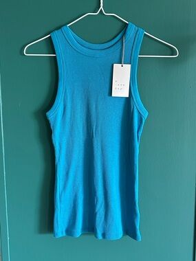 A New Day Ocean Blue Ribbed Tank Bright Neon Blue